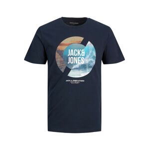 JACK & JONES Póló 'RESOR'  éjkék / világoskék / világosbarna / fehér
