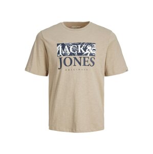 JACK & JONES Póló 'Crayon Branding'  sötét bézs / fekete / fehér