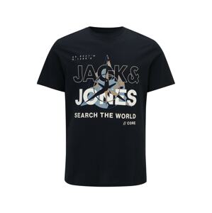 Jack & Jones Plus Póló 'HUNT'  világos bézs / éjkék / világoskék / fehér