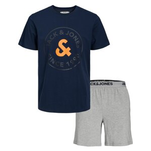 JACK & JONES Rövid pizsama 'AARON'  tengerészkék / sötétszürke / szürke melír / narancs