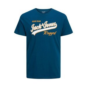 JACK & JONES Póló  sötétkék / aranysárga / fehér