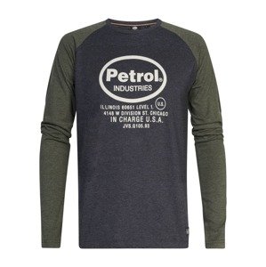 Petrol Industries Póló  khaki / fekete melír / fehér