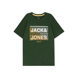 Jack & Jones Junior Póló 'KAIN'  mustár / sötétzöld / fehér