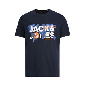 Jack & Jones Plus Póló 'DUST'  tengerészkék / narancs / fehér