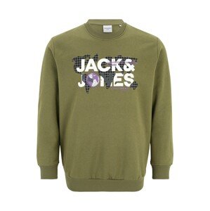 Jack & Jones Plus Tréning póló 'DUST'  olíva / világoslila / fekete / fehér