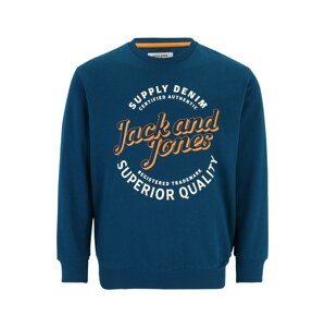 Jack & Jones Plus Tréning póló 'MIKK'  tengerészkék / világos narancs / fehér