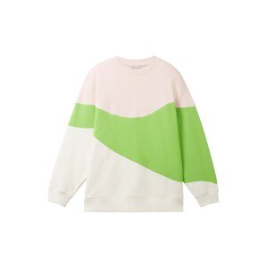 TOM TAILOR DENIM Tréning póló  zöld / világos-rózsaszín / fehér