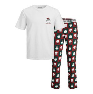 JACK & JONES Hosszú pizsama 'SQUARED SANTA'  smaragd / piros / fekete / fehér