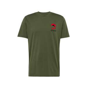 EDWIN Póló 'Kamifuji'  sötétzöld / piros / fekete