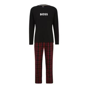 BOSS Black Hosszú pizsama 'Easy'  borvörös / fekete / fehér