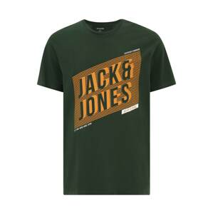 Jack & Jones Plus Póló 'NET'  sötétzöld / narancs / fehér