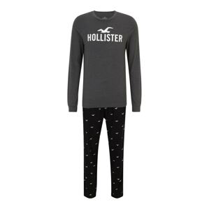 HOLLISTER Hosszú pizsama  sötétszürke / fekete / fehér